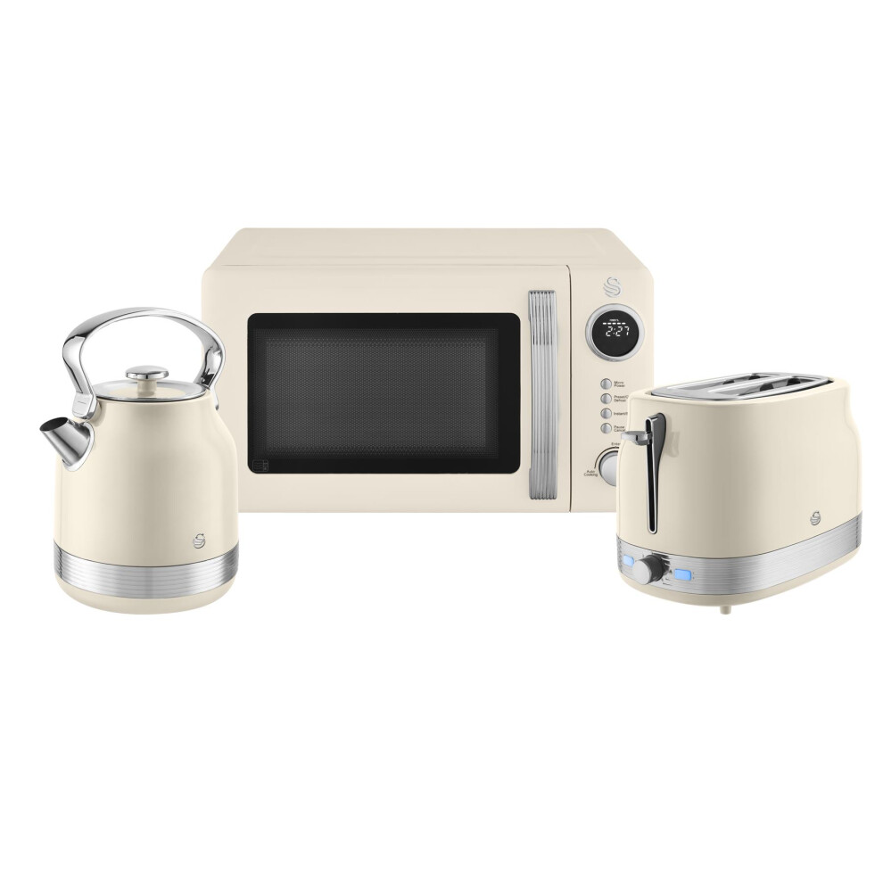 Swan Retro Kitchen Set, 1.7L Rapid Boil Traditional Kettle, 2 Slice Toaster And 20L Microwave, Sk14631c & St19028c & Sm4425crm, Eejb356 Cream