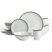 16 Piece Ceramic Dinnerware Set Microwave Dishwasher Safe Modern Plates Stylish Banded Rim