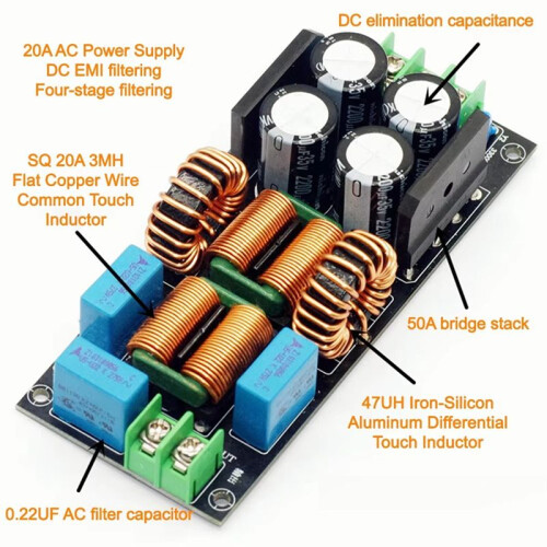 AC EMI Filter Audio Power Amplifier EMC EMI Electromagnetic Interference Purify Power  Differential Mode Common, 20A 2