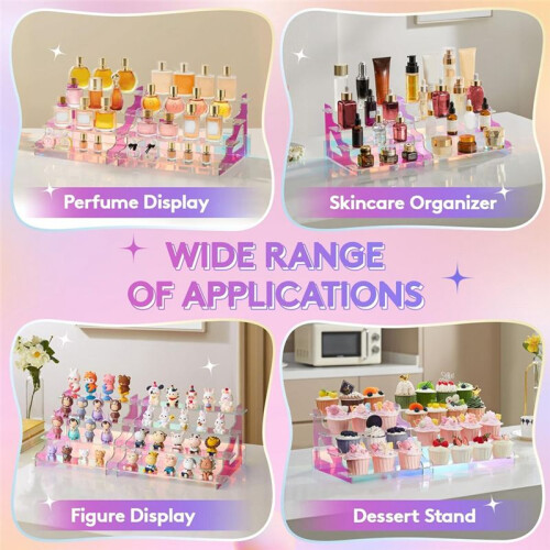 4 Tier Iridescent Display Risers Stand, Plastic Risers for Display, Perfume Organizer, Display for Figures 9Inch 1