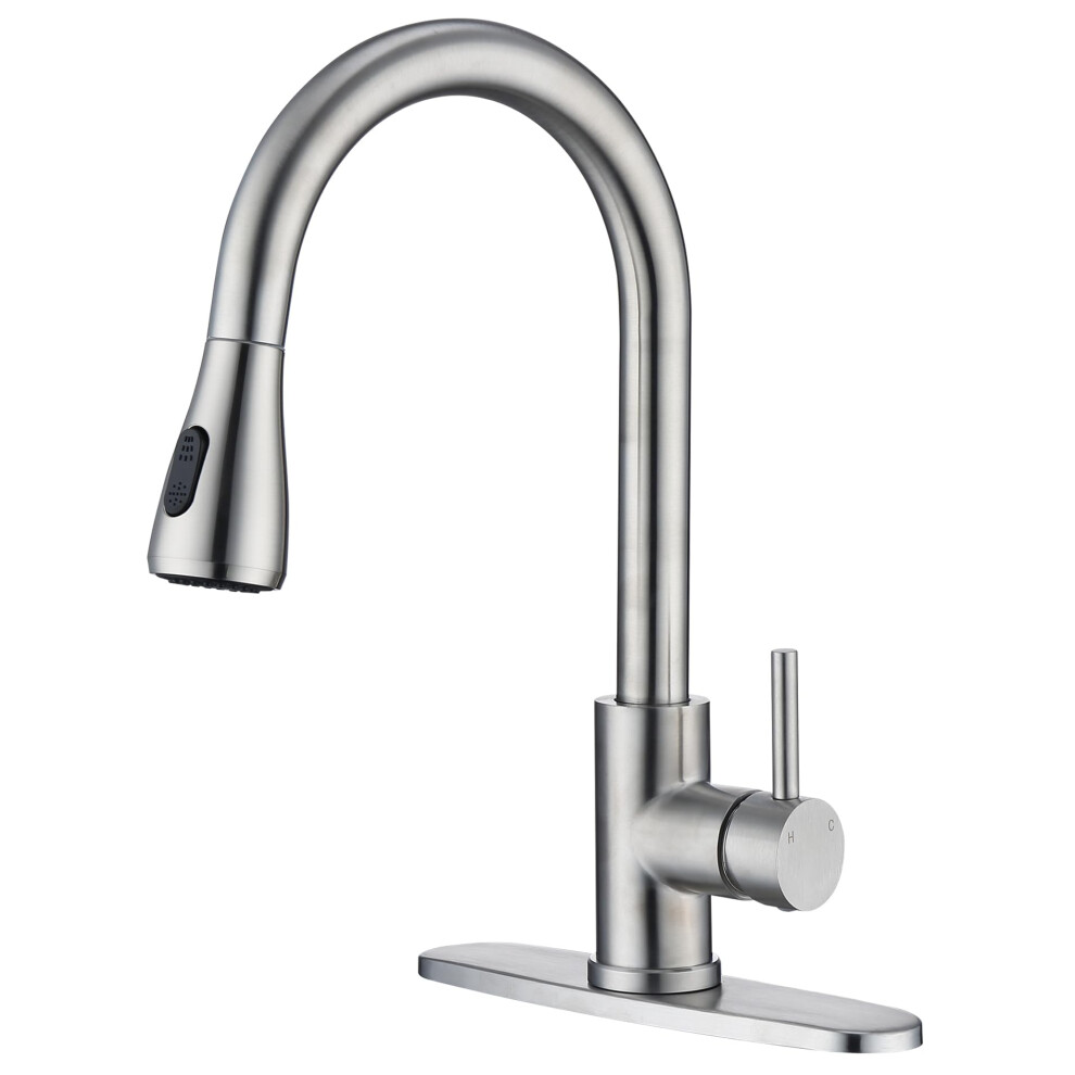 Brushed Nickel Pull Down Kitchen Faucet Sus304 Stainless Steel Single Handle 360 Swivel Arc 9001264025502