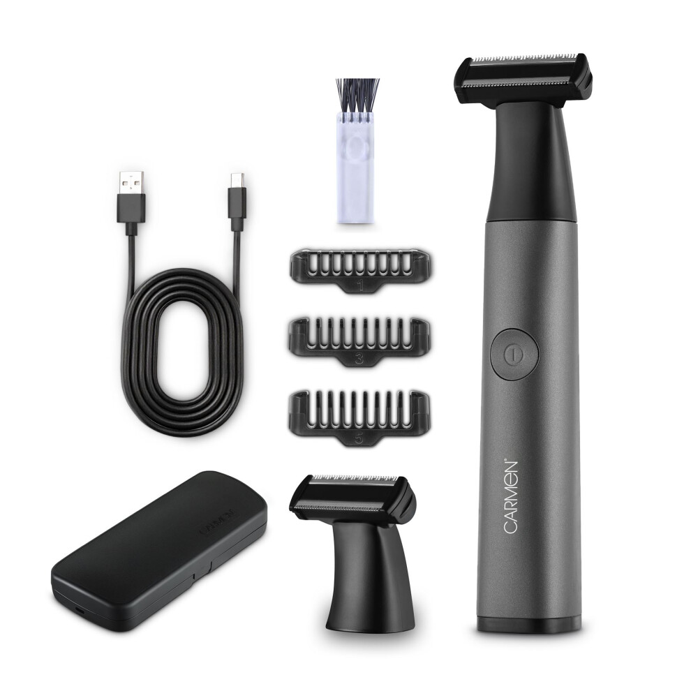 Carmen Black Men's Signature Dual Blade Hair Trimmer With Travel Case, Cordless Operation, Ipx5 Waterproof Rating, Smart Travel Lock, C81273blk