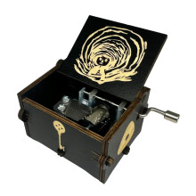 Wooden Music Box Hand Crank Laser Engraved Mini Gift for Birthday Anniversary Valentines Christmas Black