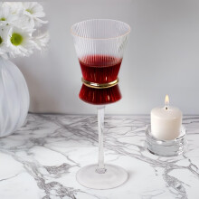 6Pack Clear Ribbed Wine Glasses with Gold Rim, 9oz Elegant Glassware for Weddings and Celebrations