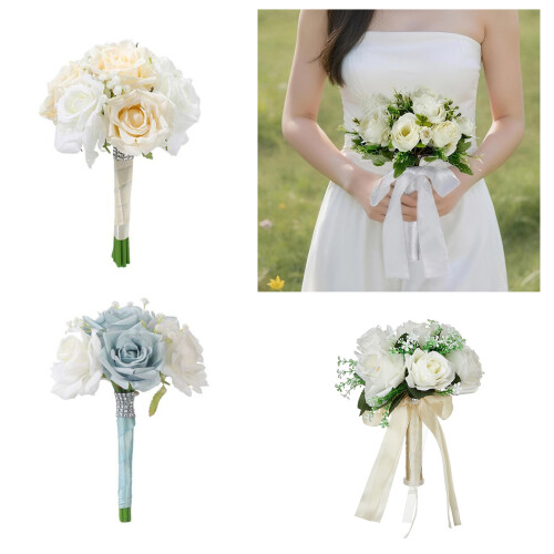 Comfortable Artificial Roses Wedding Bouquets-Snow silhouette 1