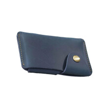 Leather Card Holders with Snap Closure Retro Credit-Pan blue