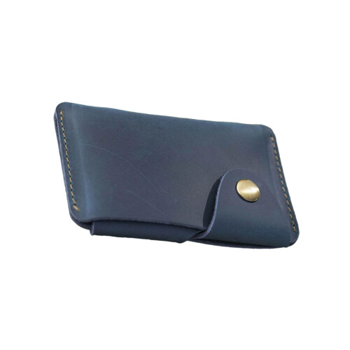 Leather Card Holders with Snap Closure Retro Credit-Pan blue