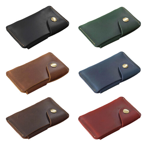 Leather Card Holders with Snap Closure Retro Credit-Pan blue 2