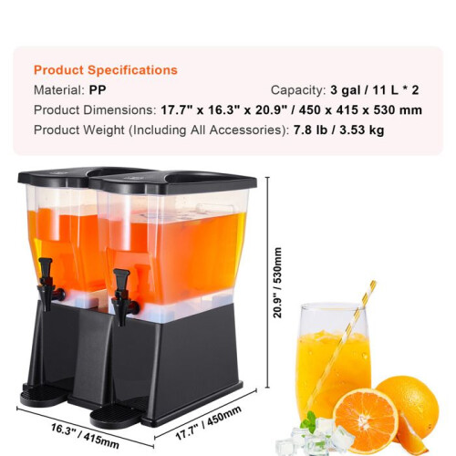 Distributore di Bevande - DUOKU - 2 x 3 Galloni - Plastica - Supporto e Coperchio con Rubinetto 1