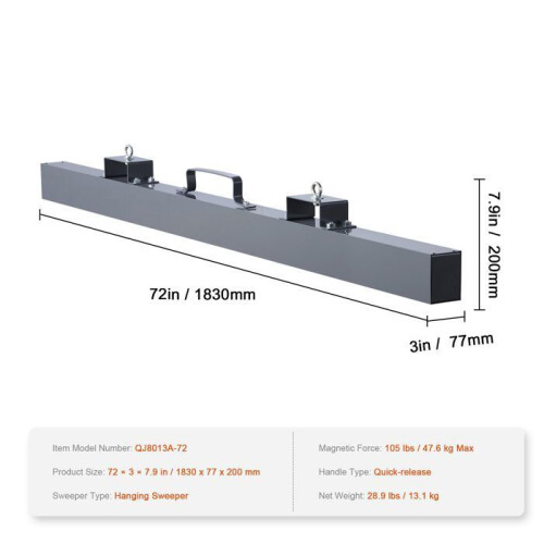 Varredora magnética suspensa - DUOKU - QJ8013A-72 - 1830 mm (72") - 105 lb (47,6 kg) - Cabo de liberação rápida 1