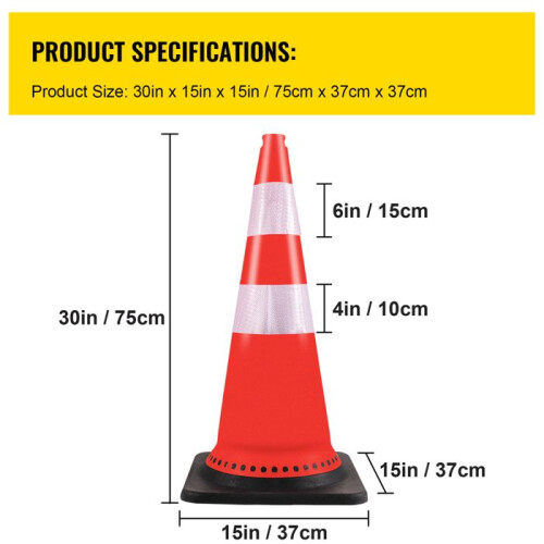 Cone de segurança - DUOKU - 30" - Pacote com 8 - Coleiras refletivas - Base pesada preta 1