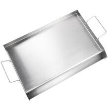 Placa de Cozinha-Duoku-587 x 395 x 99 mm-Aço Inoxidável-com Alças e Canal de Óleo para Churrasco e Grelhas a Gás-Prata