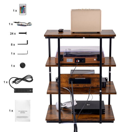 Supporto Multimediale AV - DUOKU - CSF-MS24301 - 4 Livelli - Scaffali Regolabili - Luci LED