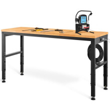 Höhenverstellbarer Tisch - DUOKU - 122x61x97cm - Tragfähigkeit 900kg - Steckdosen - Hartholz