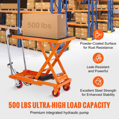 Carrinho de Mesa Elevatória Hidráulica-Duoku-Levantamento de 28,5 polegadas-Laranja-Guias Simples Manuais com 4 Rodas e Patim Antiderrapante 2
