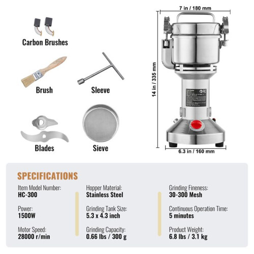 Graanmolen - DUOKU - HC-300 - 1500W - RVS - 300g 1