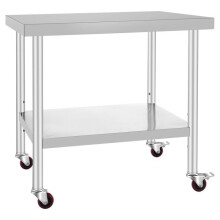 Table de Travail Cuisine - DUOKU - Table de Préparation - Acier Inoxydable - 4 Roues - 3 Niveaux de Hauteur