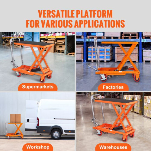 Carrinho de Mesa Elevatória Hidráulica-Duoku-Levantamento de 28,5 polegadas-Laranja-Guias Simples Manuais com 4 Rodas e Patim Antiderrapante 1