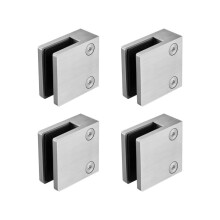 Set di 4 Supporti per Parapetto a Morsa Quadrata in Vetro-Duoku-per Vetro Temperato da 0,8 a 1,2 cm-Acciaio Inossidabile 304, Argento