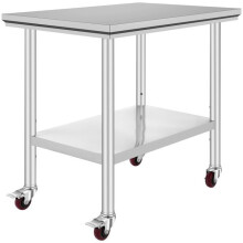 Table de Travail Cuisine Acier Inoxydable-Duoku-Table de Préparation-900 x 600 x 850 mm-avec 4 Roues Hauteur Réglable
