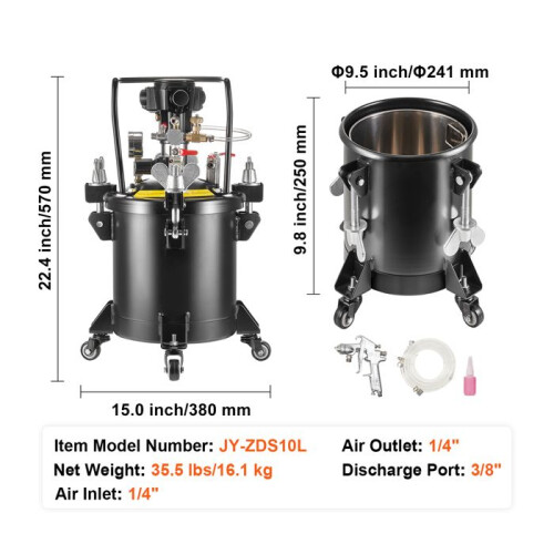 Serbatoio per Vernice a Pressione - DUOKU - 10 L - Agitazione Automatica - Pressione Regolabile 70 PSI 1