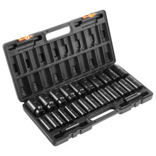 Schlagschraubensatz-Duoku-1/2" 26 Teile-Tief-Einsatz-6 Kant--Metrisch 10 mm-36 mm-Robuste Konstruktion-mit Aufbewahrungsgestell