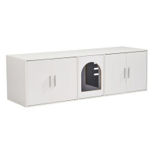 Kattentoilet - DUOKU - Houten Kast - Voor 2 Katten - 57,9"L x 18,3"l x 17,9"H - Wit