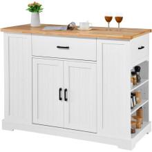 Îlot de Cuisine - DUOKU - SR231332 - Bois et Blanc - Tiroir - Étagère Réglable - Style Campagnard