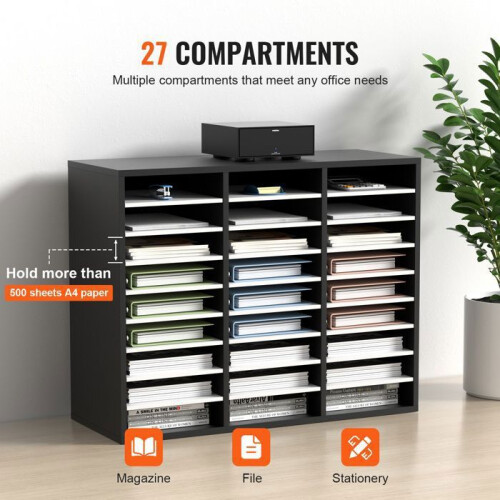 Organiseur de Documents - DUOKU - KLFC-12 - 27 Compartiments - Étagères Réglables - MDF Marron 2