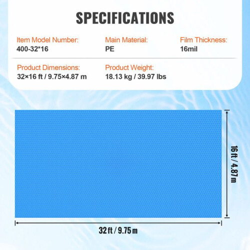 Capa Solar - DUOKU - Retangular 32x16 ft - 16 mil - Isolamento térmico - Azul 1