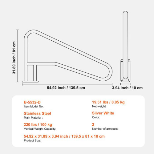 Rampa de Piscina - DUOKU - 55 x 32 polegadas - Aço Inoxidável - 2 Peças - Antirust 1
