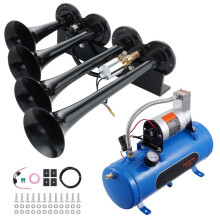 Trein Hoorn Set met 4 Trompetten-Duoku-Pneumatische Klaxons 150 dB met 12 V Compressor 120 psi-Reservoir van 1,6 Gal en Manometer
