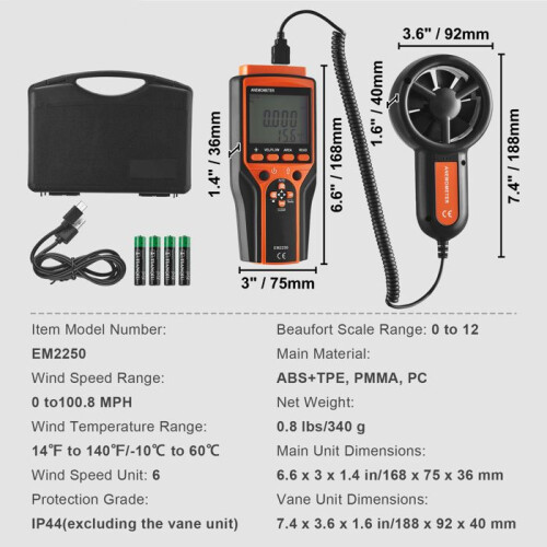 Draagbare Anemometer Split-Duoku-14-140-Digitale Windsnelheidsmeter, CFM Meter met LED Achtergrondverlichting 1