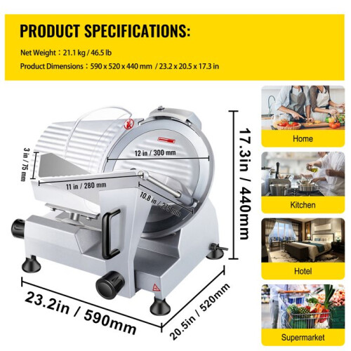 Fatiadora de Carne - DUOKU - JK-300A - 320 W - 12 polegadas - Espessura de corte 0-15 mm 1