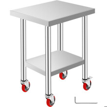 Table de Travail Cuisine Acier Inoxydable-Duoku-Table de Préparation-610 x 450 x 860 mm-4 Roues 3 Niveaux de Hauteur Réglables
