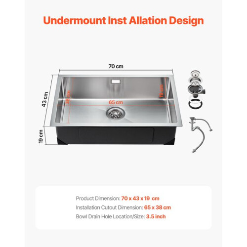 Fregadero de Cocina - DUOKU - U704319RS0 - Acero Inoxidable 304 - 70 cm - 1 Bac Rectangular 1