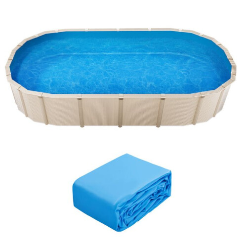 Poolabdeckung - DUOKU - Oval - 24x12,3 Fuß - Langlebiges Vinyl - Einfarbig