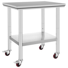 Mesa de Trabajo de Cocina - DUOKU - Mesa de Preparación - Acero Inoxidable - 4 Ruedas - Altura Ajustable