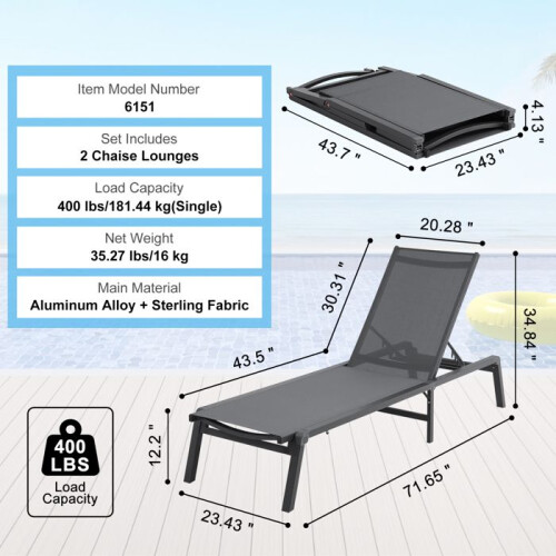 Sdraio - DUOKU - 6151 - Alluminio - Grigio Scuro - Pieghevole - 2 Pezzi 1