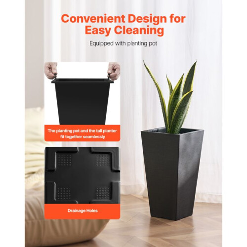 Vasi - DUOKU - Set di 2 - 55 cm - Neri - Design Moderno - Drenaggio Integrato 2