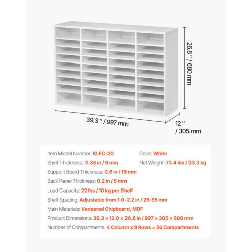 Organiseur de Documents - DUOKU - KLFC-20 - 36 Compartiments - Bois Blanc - Réglable 25-55 mm 1