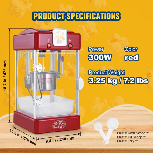 Machine à Pop-corn - DUOKU - Kettle Popper - 300 W - 2,5 oz - Rouge 1