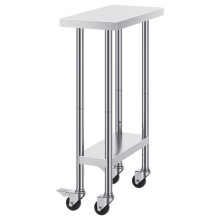 Table de Travail Cuisine - DUOKU - Table de Préparation - Acier Inoxydable - 3 Niveaux de Hauteur - 4 Roues