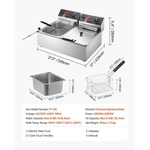 Friteuse Double - DUOKU - 12L - 5000W - Acier Inoxydable - Température Réglable 1