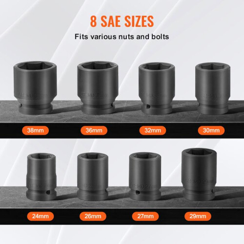 Impact Socket Set-Duoku-for Axle Nuts-3/4" Drive-6 Point-8 Pieces-Socket Set-for Spindle Nuts 1