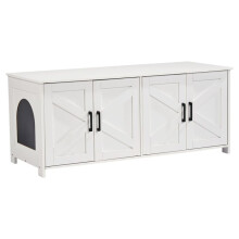 Kattenbak - DUOKU - Houten Kast - Voor 2 Katten - 4 Deuren - 2 Vensters - Wit