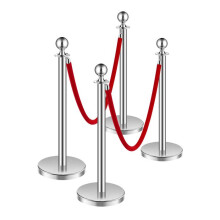 Postes com Cordas de Veludo - DUOKU - Pacote de 4 - Aço Inoxidável - Base Oca - Veludo Vermelho