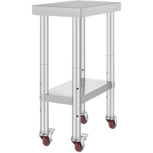 Table de Travail Cuisine - DUOKU - Table de Préparation - Acier Inoxydable - 4 Roues - Hauteur Réglable