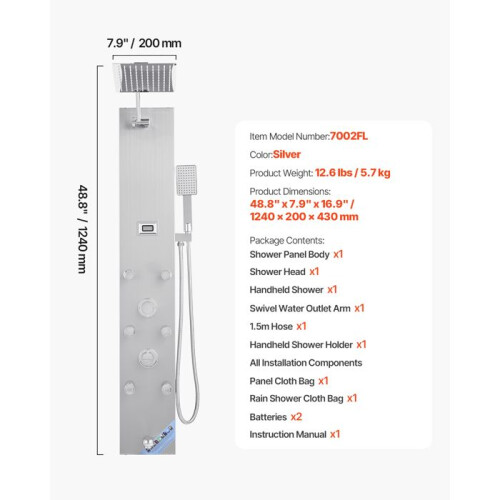 Douchekolom - DUOKU - 7002FL - Regeneffect Handdouche - Geborsteld RVS - Hoge Druk 1