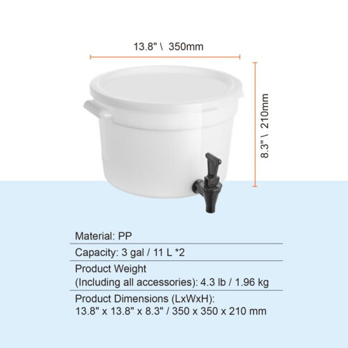 Distributore di Bevande - DUOKU - 3 Galloni - Set di 2 - Plastica - Rubinetto e Coperchio 1